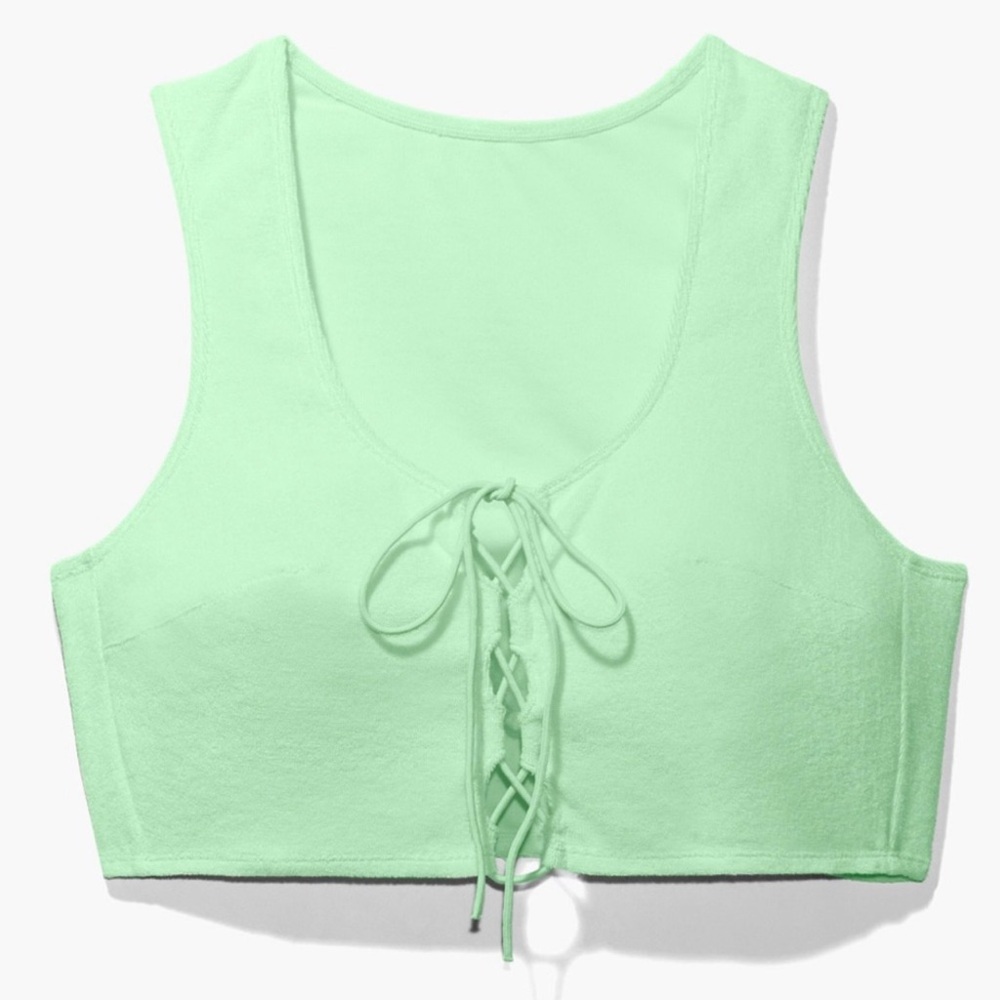 Savage X Fenty Fluorescent Green Terry Cloth Sleeveless Tie Crop Top Plus 1X - Picture 2 of 4